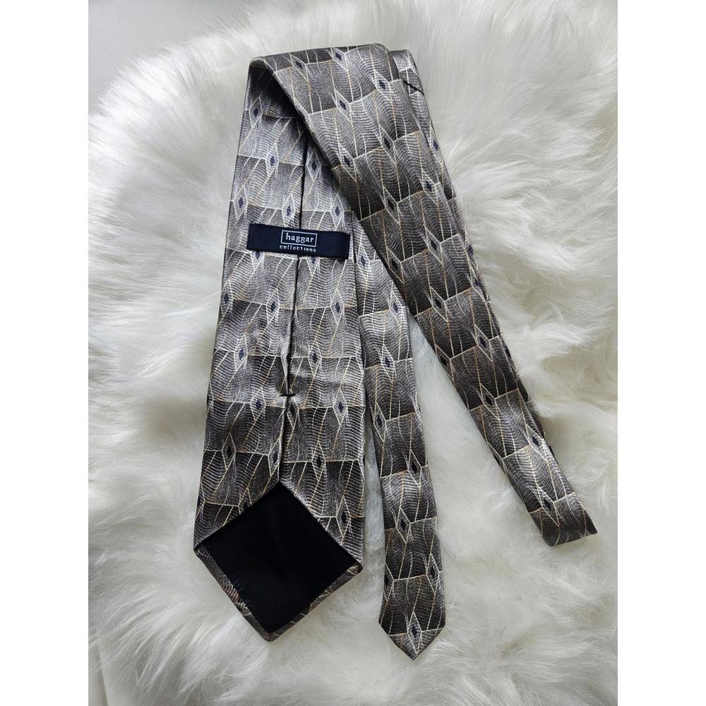 Haggar Collections Geometric Necktie - Gray, Blue, Gold - Men's Fashion - Picture 4 of 5
